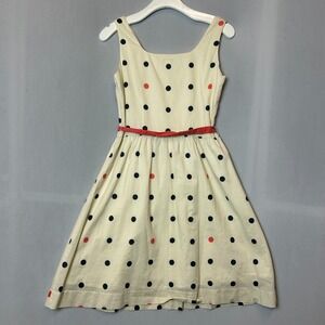 Garnet Hill‎ Dress Womens 6 Beige Polka Dot Sleeveless Fit Flare